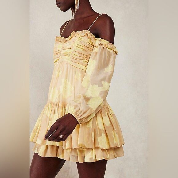 LoveShackFancy Women's Pink Zennia Off -shoulder Silk Mini Dress/ size S - Picture 7 of 12